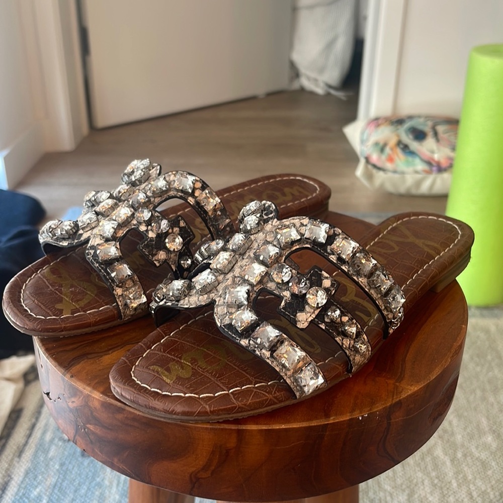 NWOT Sam Edelman Embellished Snake Print Sandals